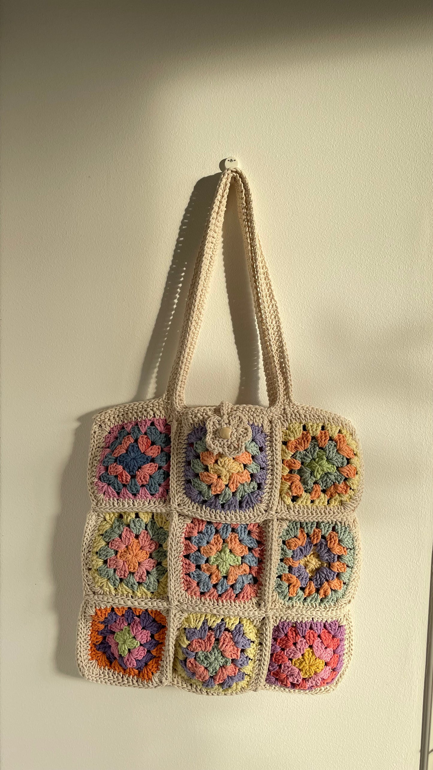 Handmade Granny Square Crochet Tote Bag 🌼