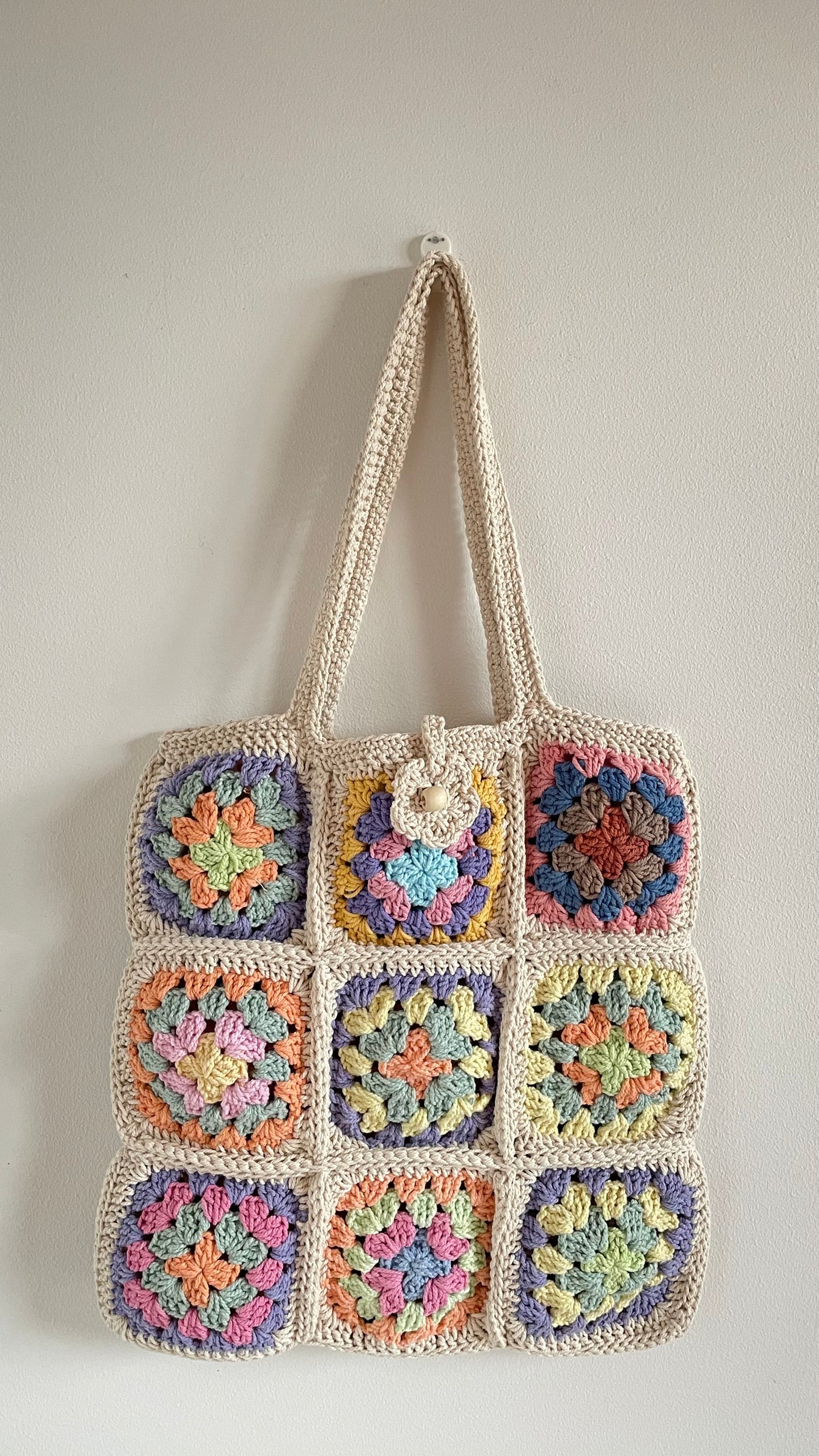 Handmade Granny Square Crochet Tote Bag 🌼