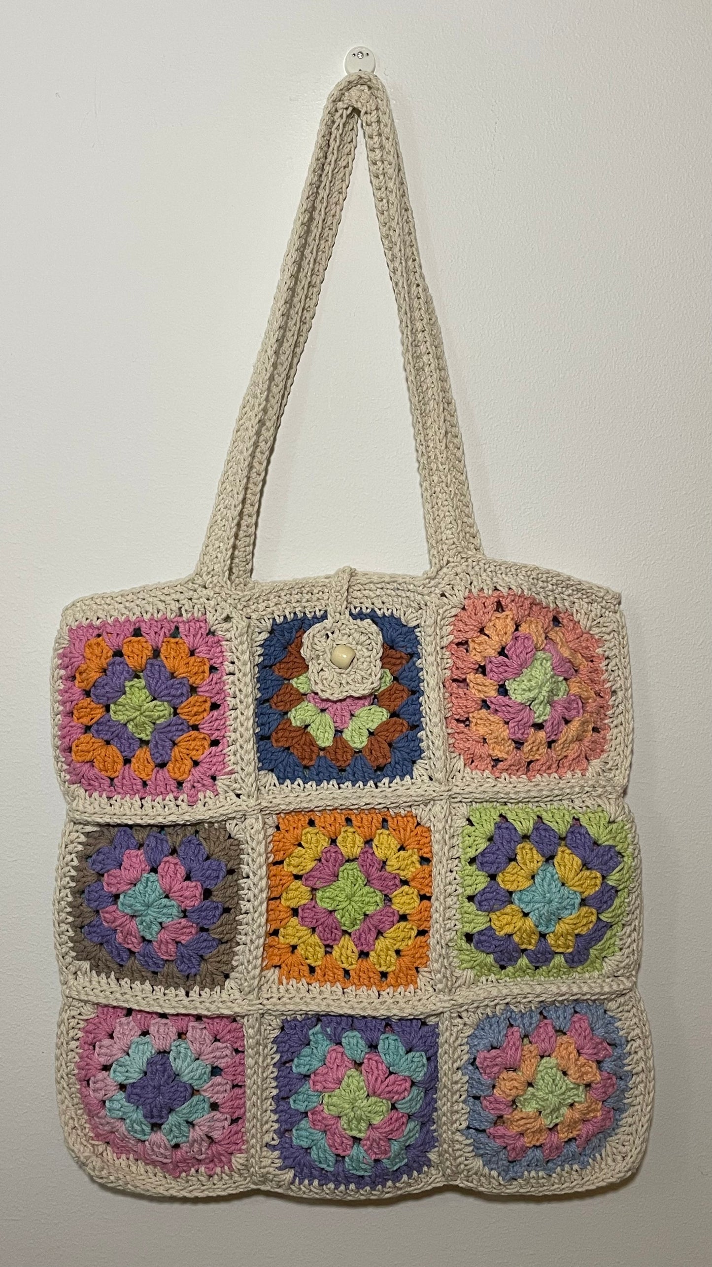 Handmade Granny Square Crochet Tote Bag 🌼