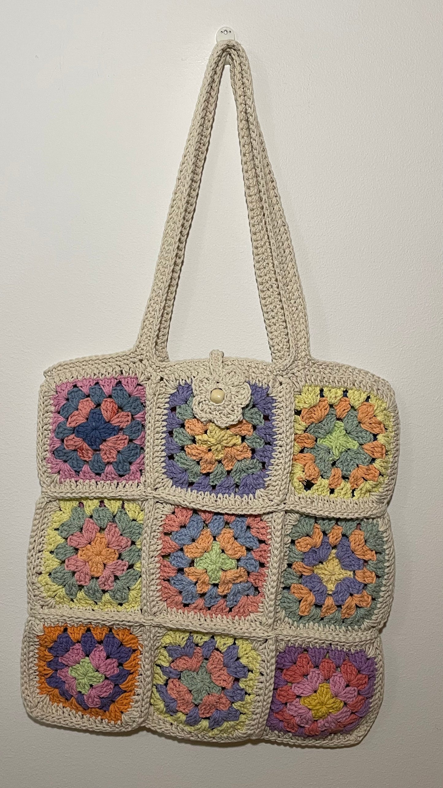 Handmade Granny Square Crochet Tote Bag 🌼