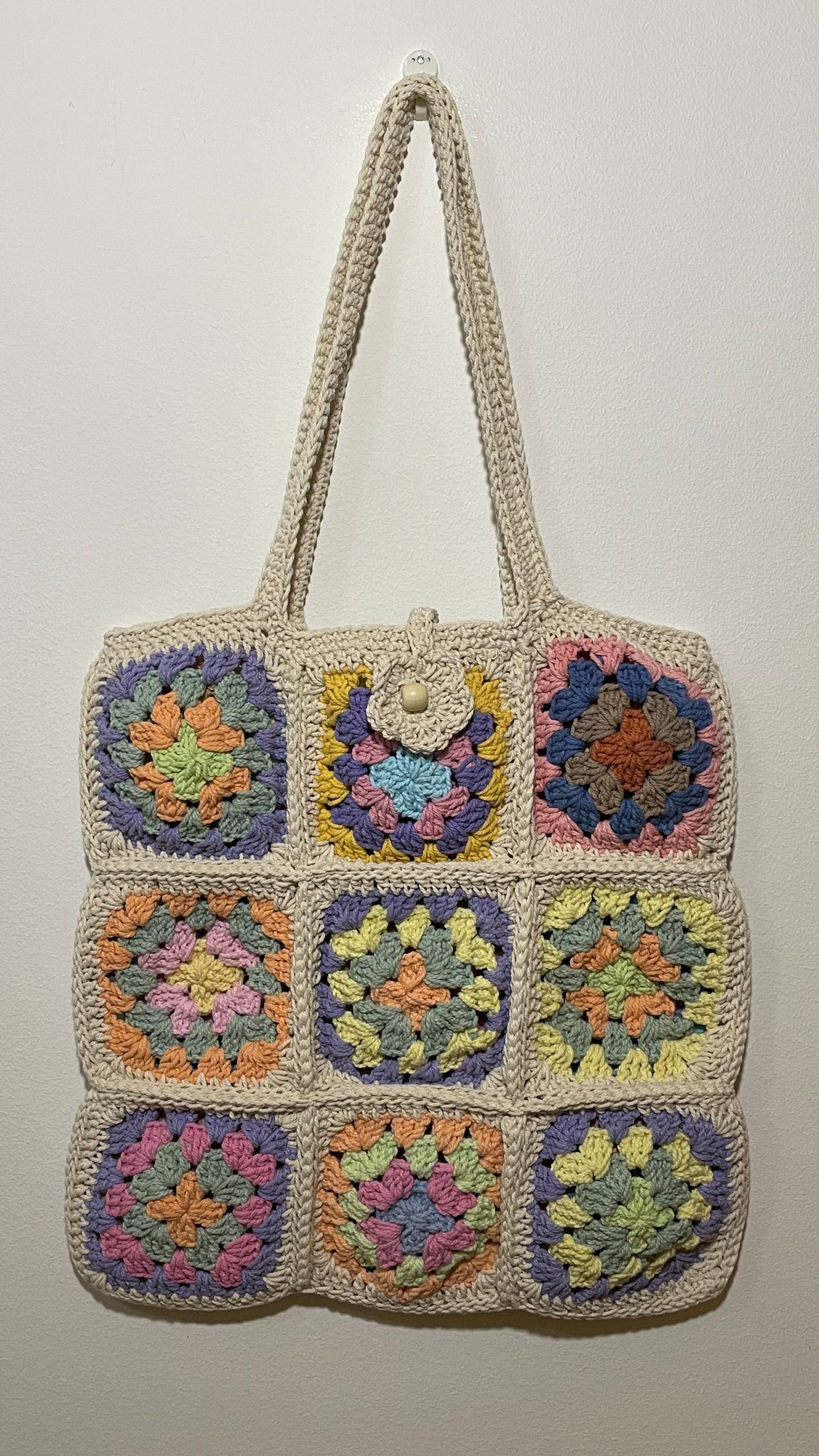 Handmade Granny Square Crochet Tote Bag 🌼