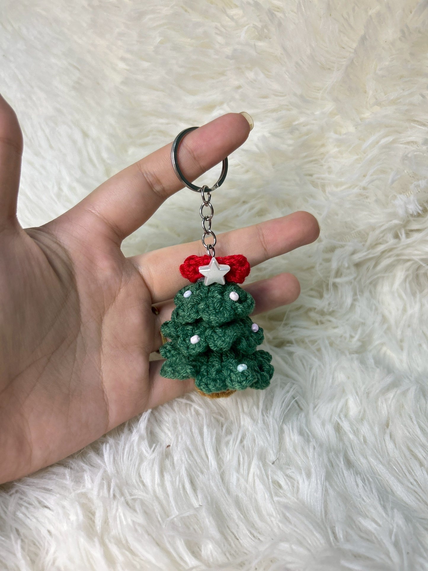 Handmade crochet Christmas tree keychain