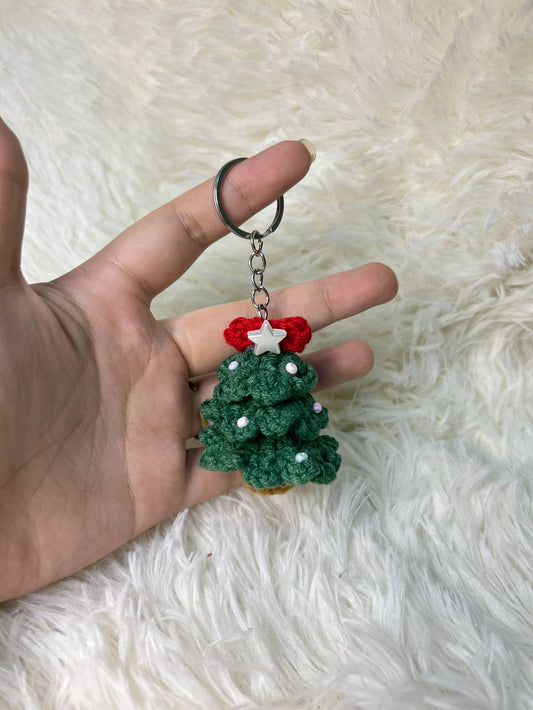 Handmade crochet Christmas tree keychain