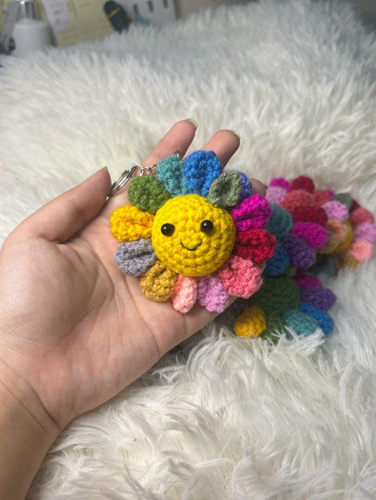 Handmade Crochet Keychain – Rainbow Flower