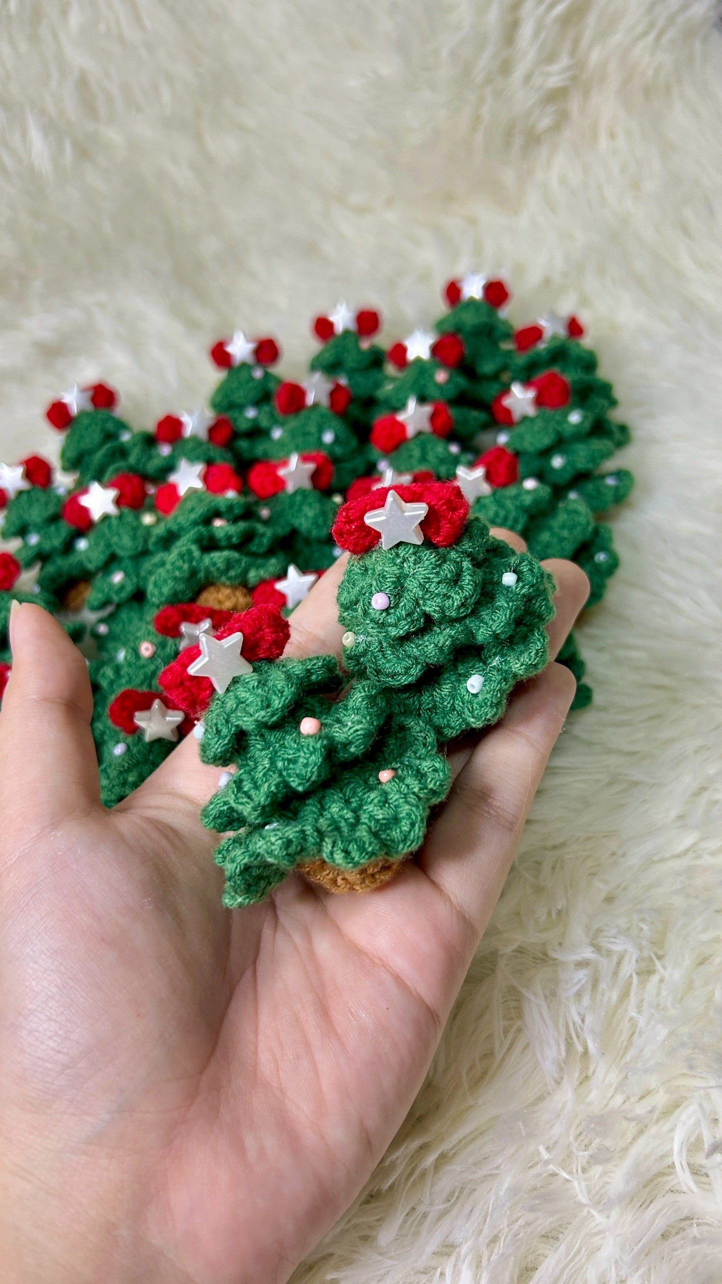 Handmade crochet Christmas tree keychain