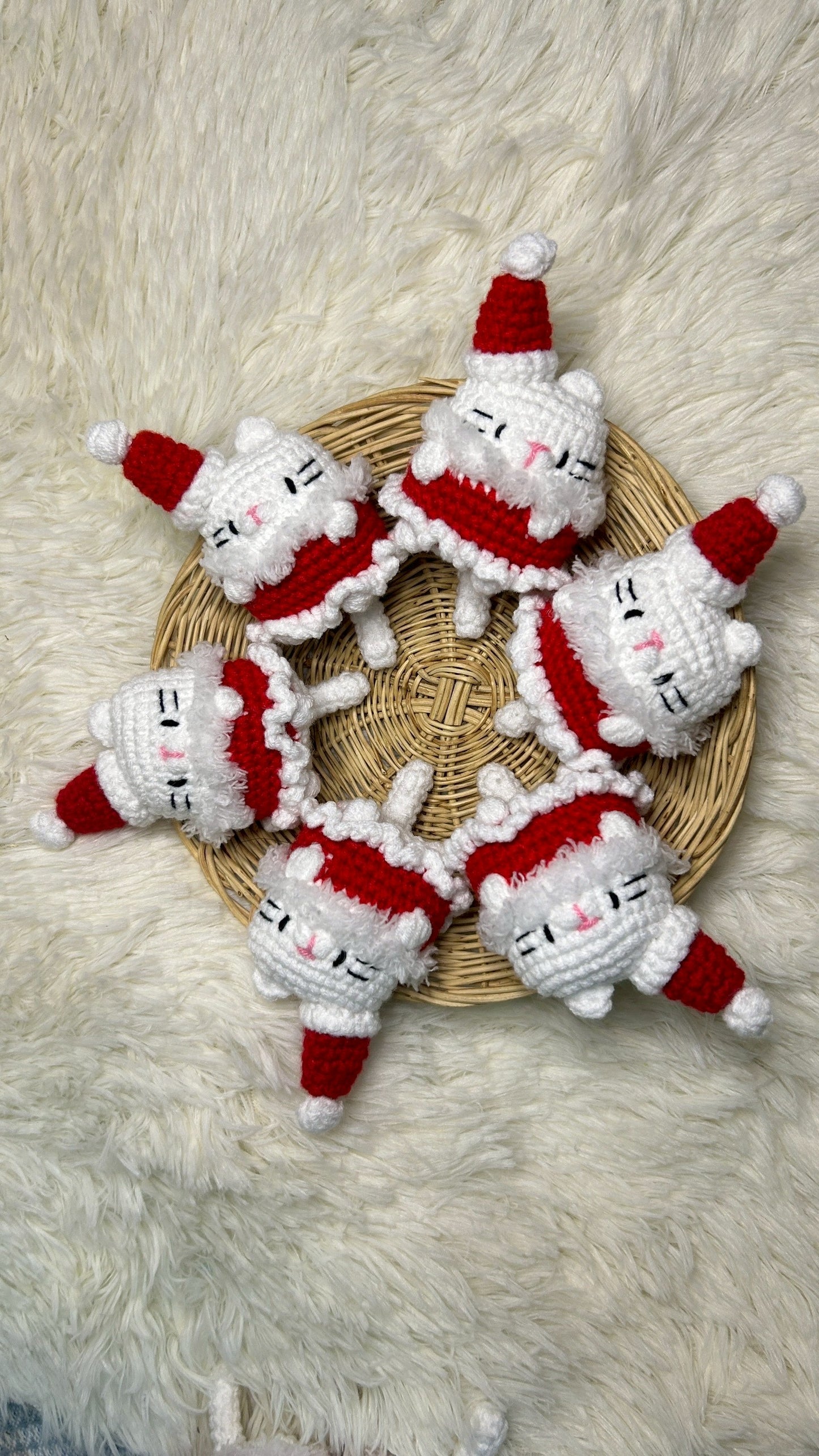 Handmade Crochet Santa Cat Keychain 🐱🎅